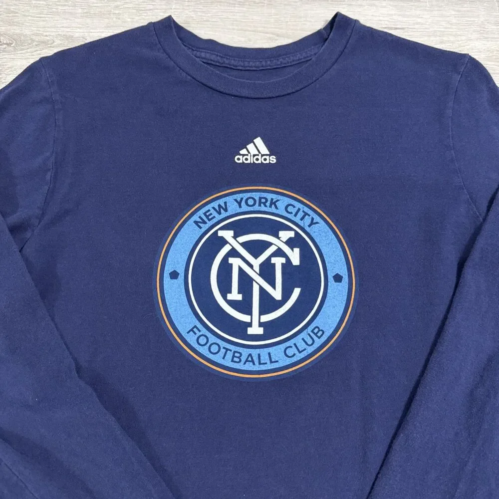 New York City Football Club Shirt Adidas Boys Large Navy Long Sleeve Soccer Top